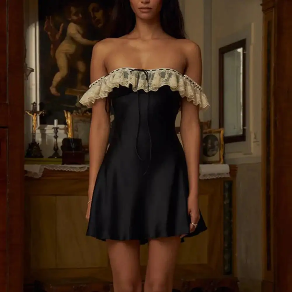 Satin Ruffle Mini Dress