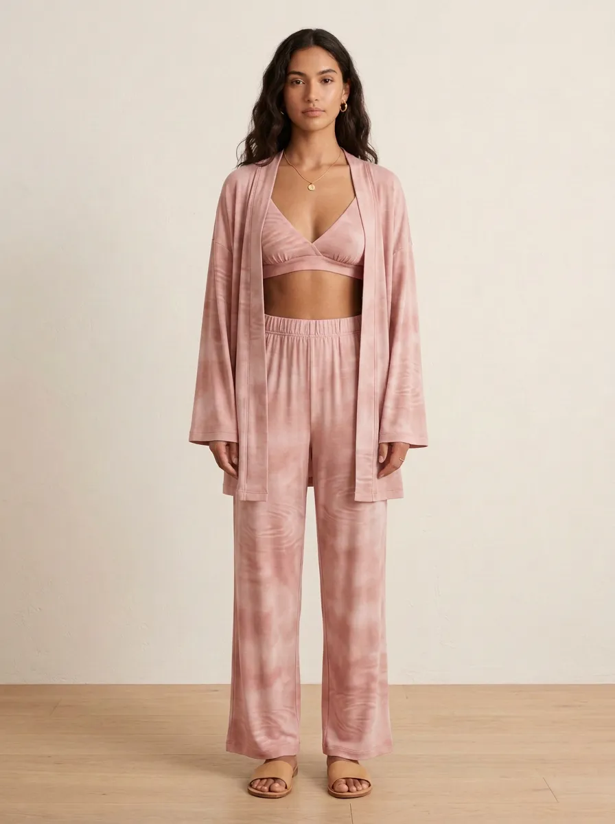 Tie Dye Wide Leg Open Front Cardigan Lounge Set