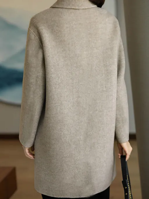 Shawl Collar Long Sleeve Plain Buckle Heavyweight Loose Coat For Women