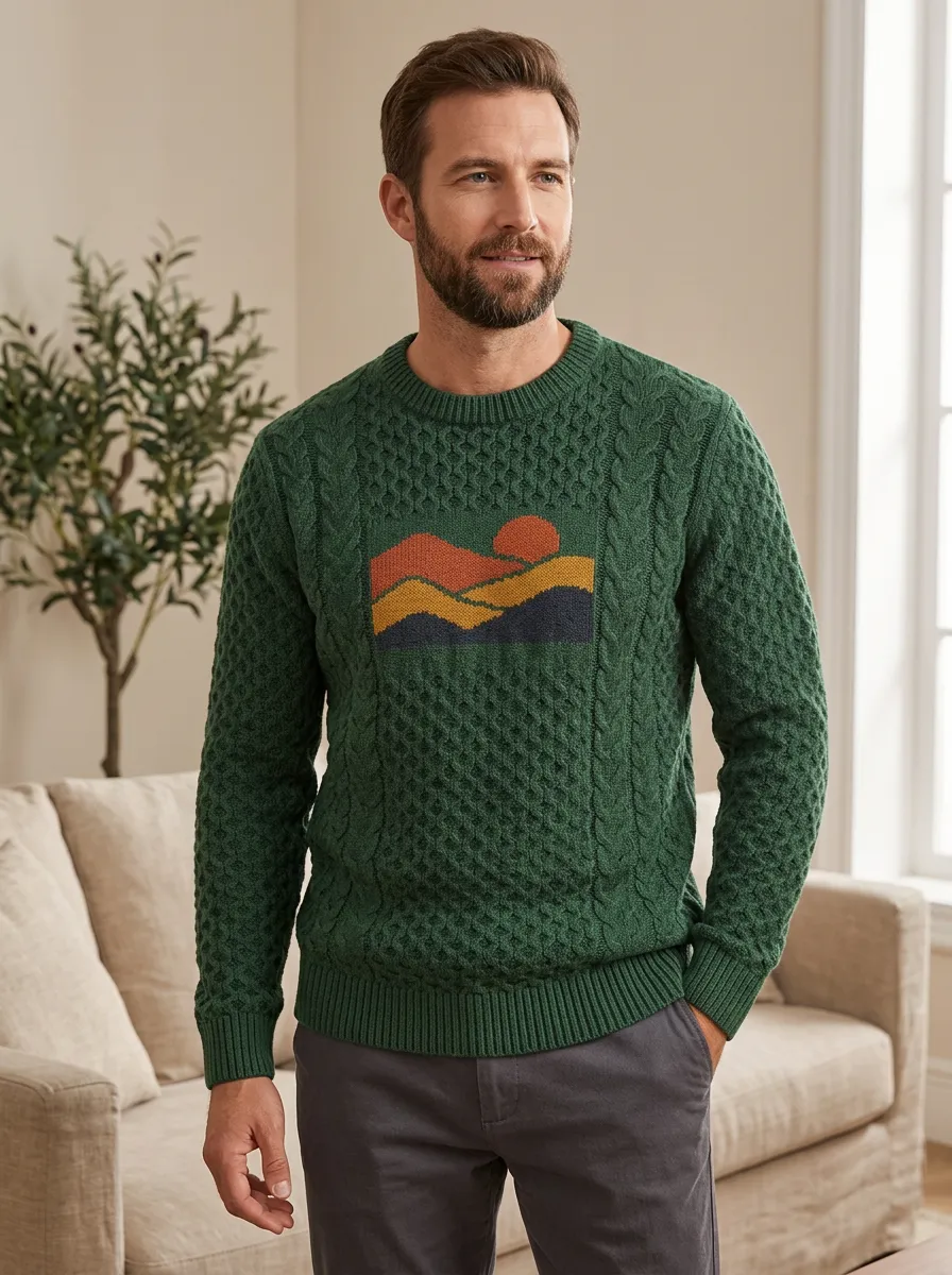 Men's Sunset Mountain Landscape Sweater