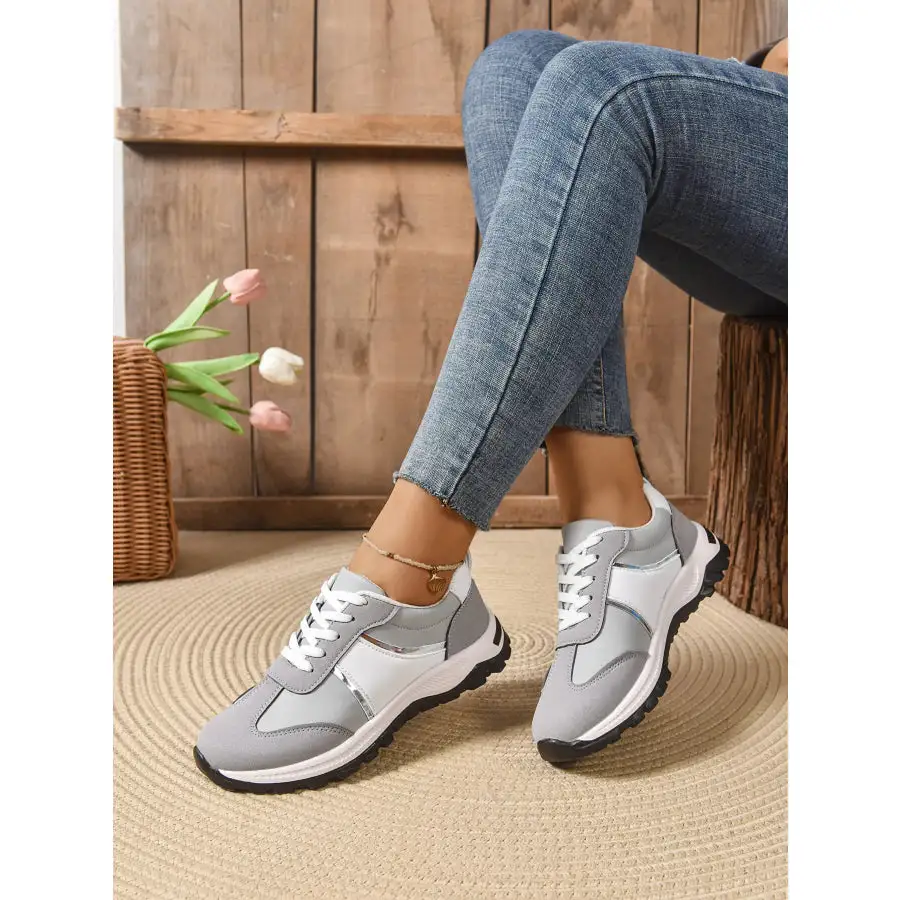 Contrast Lace Up Sneakers Shoes