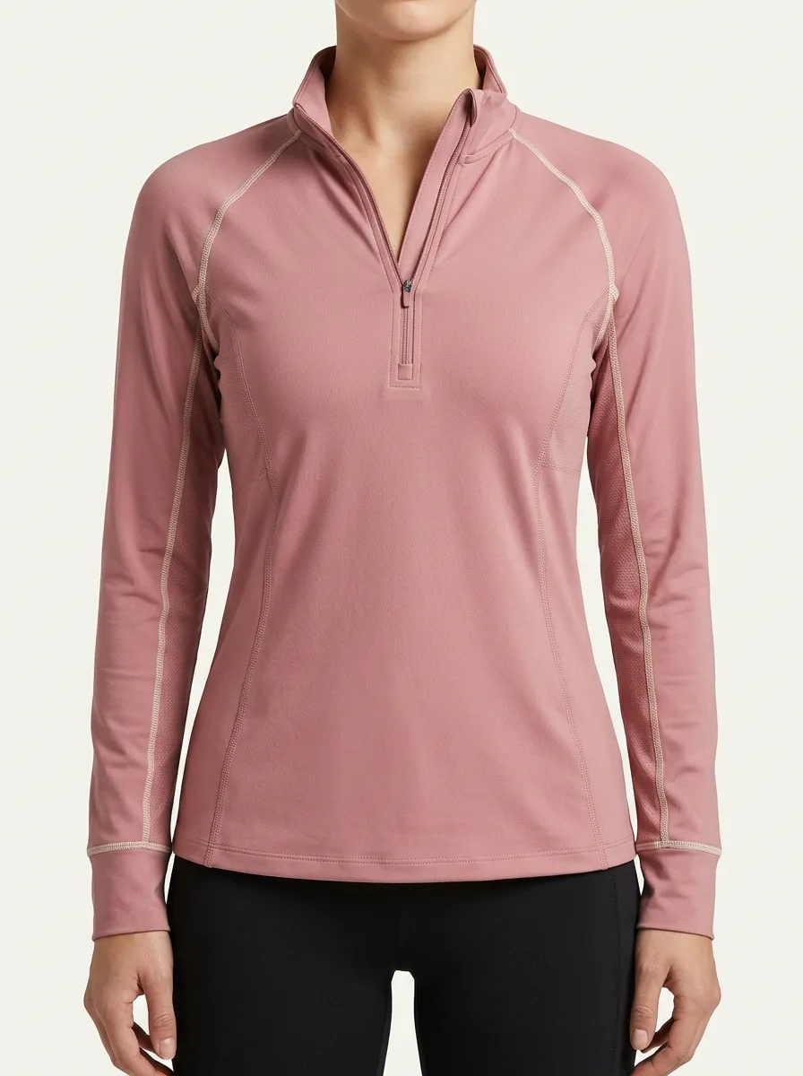 Women's Athletic Fitness Dusty Rose Quarter Zip Pullover