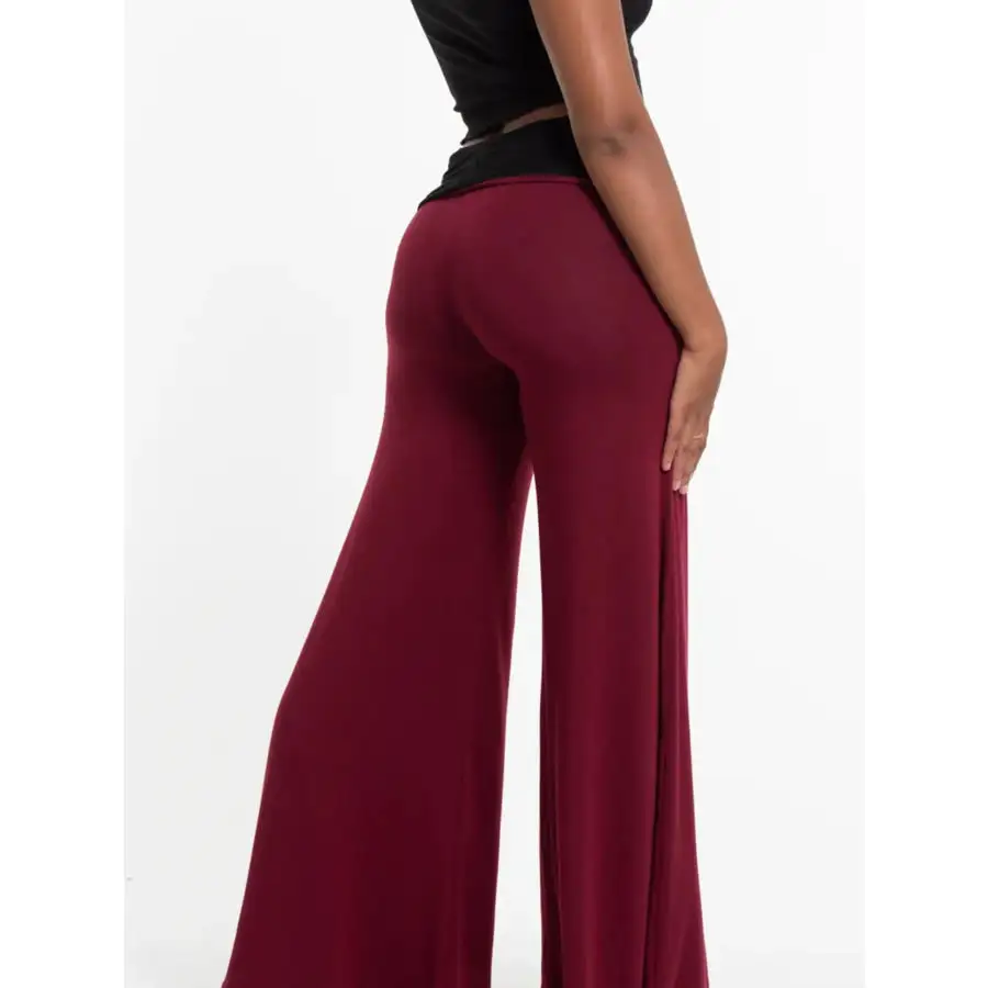 High Waisted Wide Leg Yoga Pants with Contrast Waistband