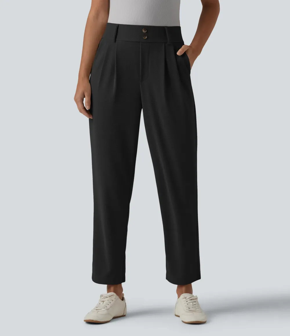  - Tapered office trousers with a high waist, side pockets and waffle fabric