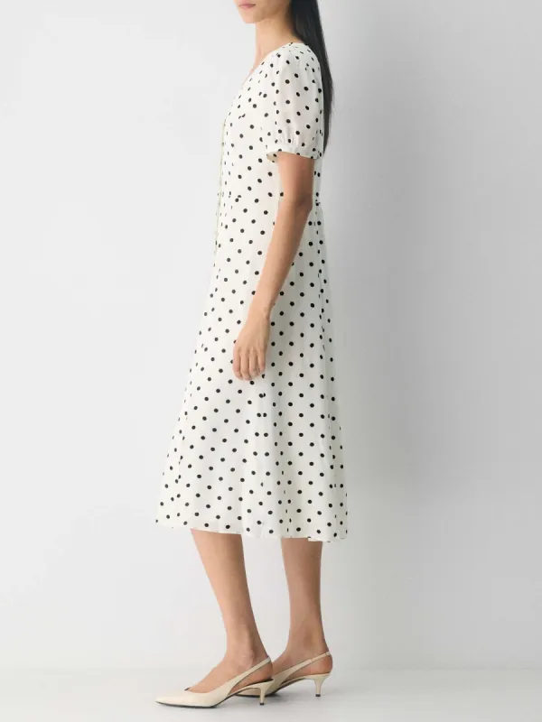 Polka Dot Midi V-Neck Dress