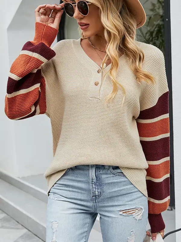 Everyday Women's Striped V-Neck Relaxed Sweater