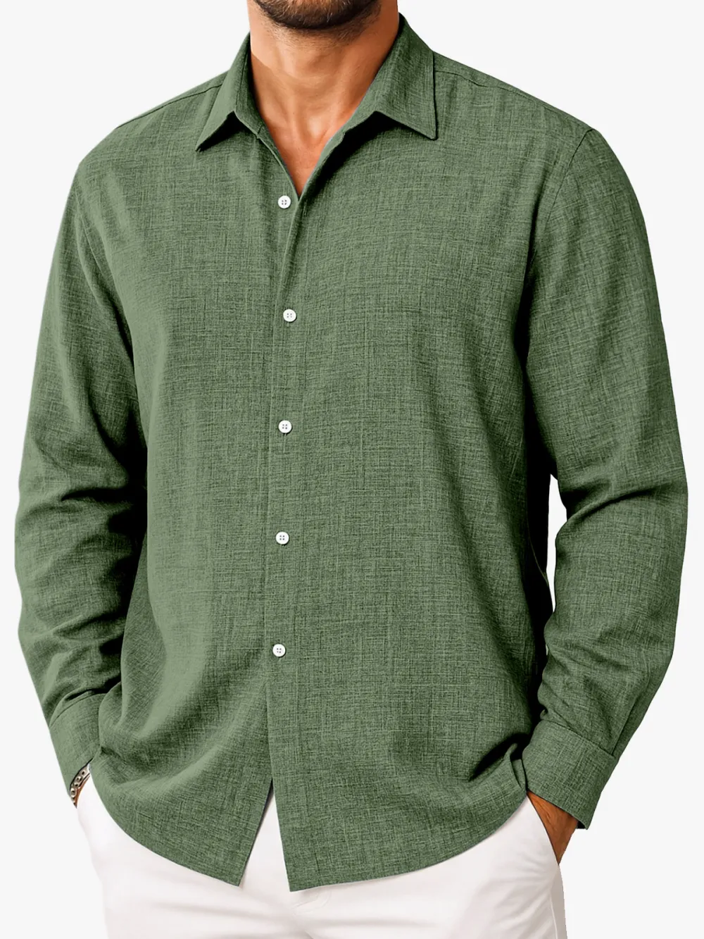 Easy Fit Long Sleeve Open Collar Shirt