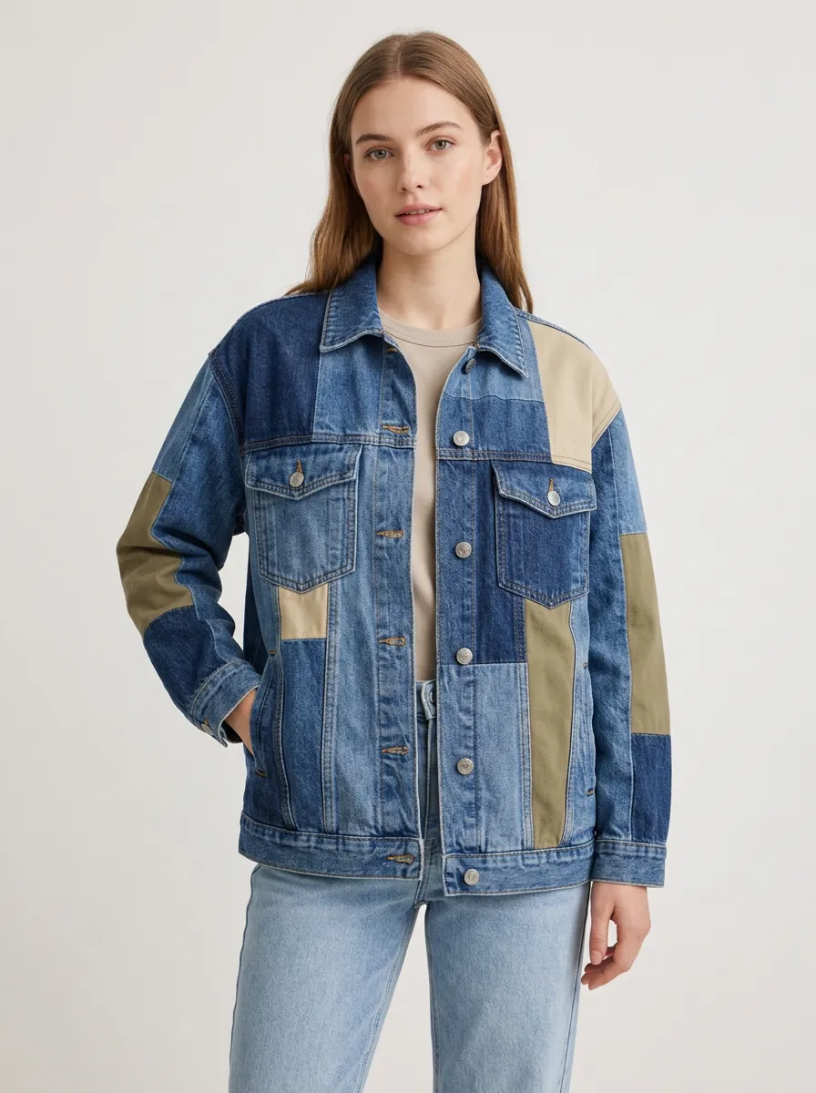 Women's Casual Fashion Patchwork Multi-Panel Denim Jacket