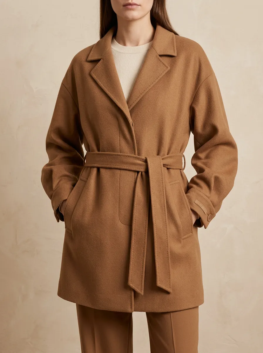 Wool Blend Belted Wrap Coat