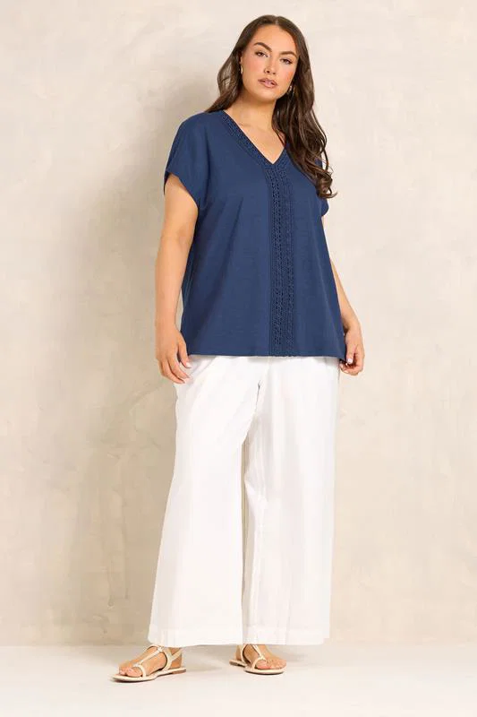 Navy Blue Cotton Crochet Trim Tee detail 1