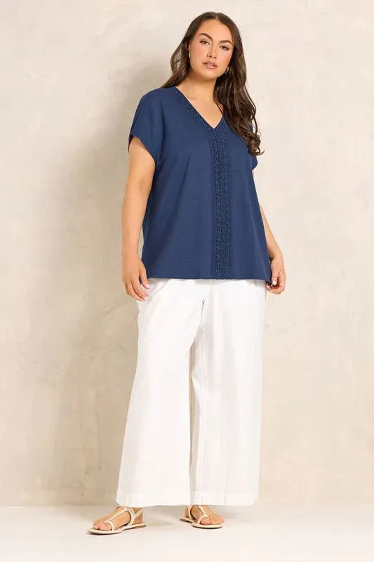 Navy Blue Cotton Crochet Trim Tee