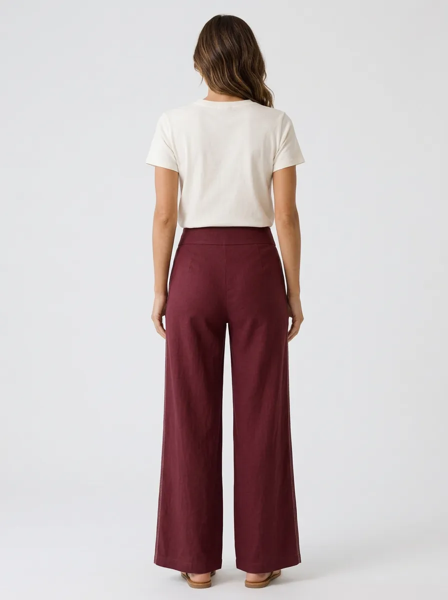 Women's High-Rise Wide-Leg Trousers with Side Slits