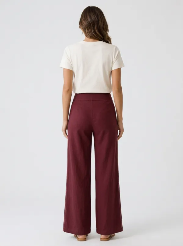 Women's High-Rise Wide-Leg Trousers with Side Slits