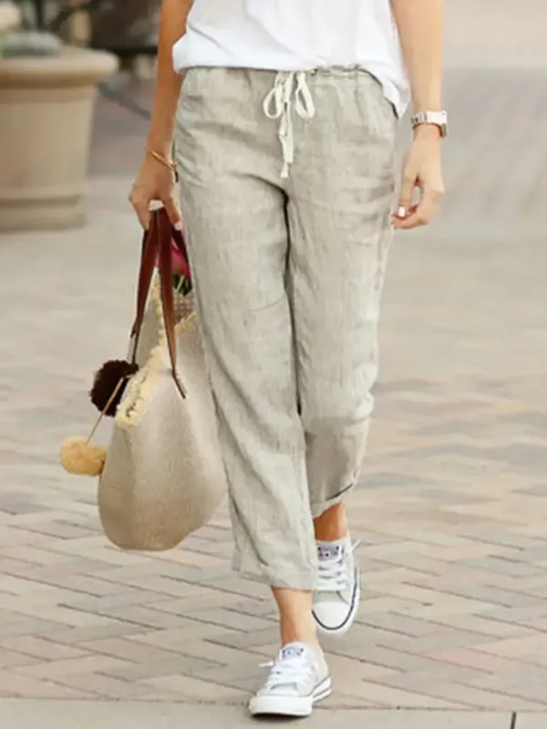 Women's Casual Elastic Waist Cropped Pants