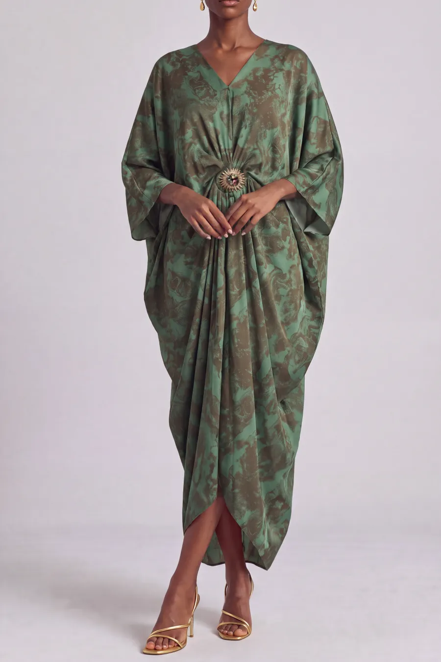 Batwing Sleeve Printed Maxi Dress