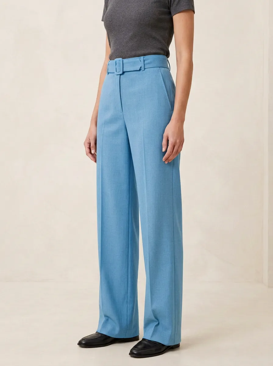 Belted High Rise Wide Leg Trousers