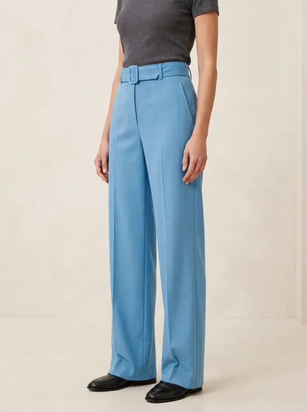 Belted High Rise Wide Leg Trousers