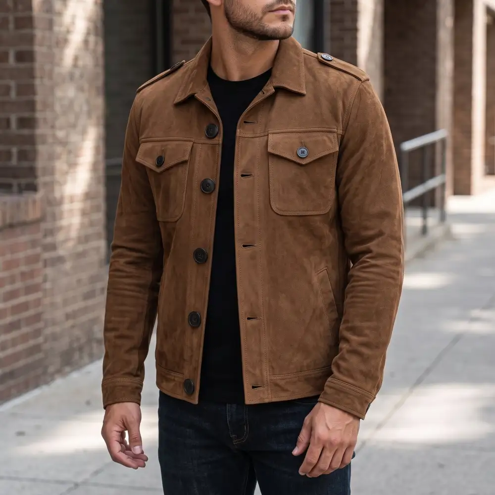 Polished Suede Trucker Jacket