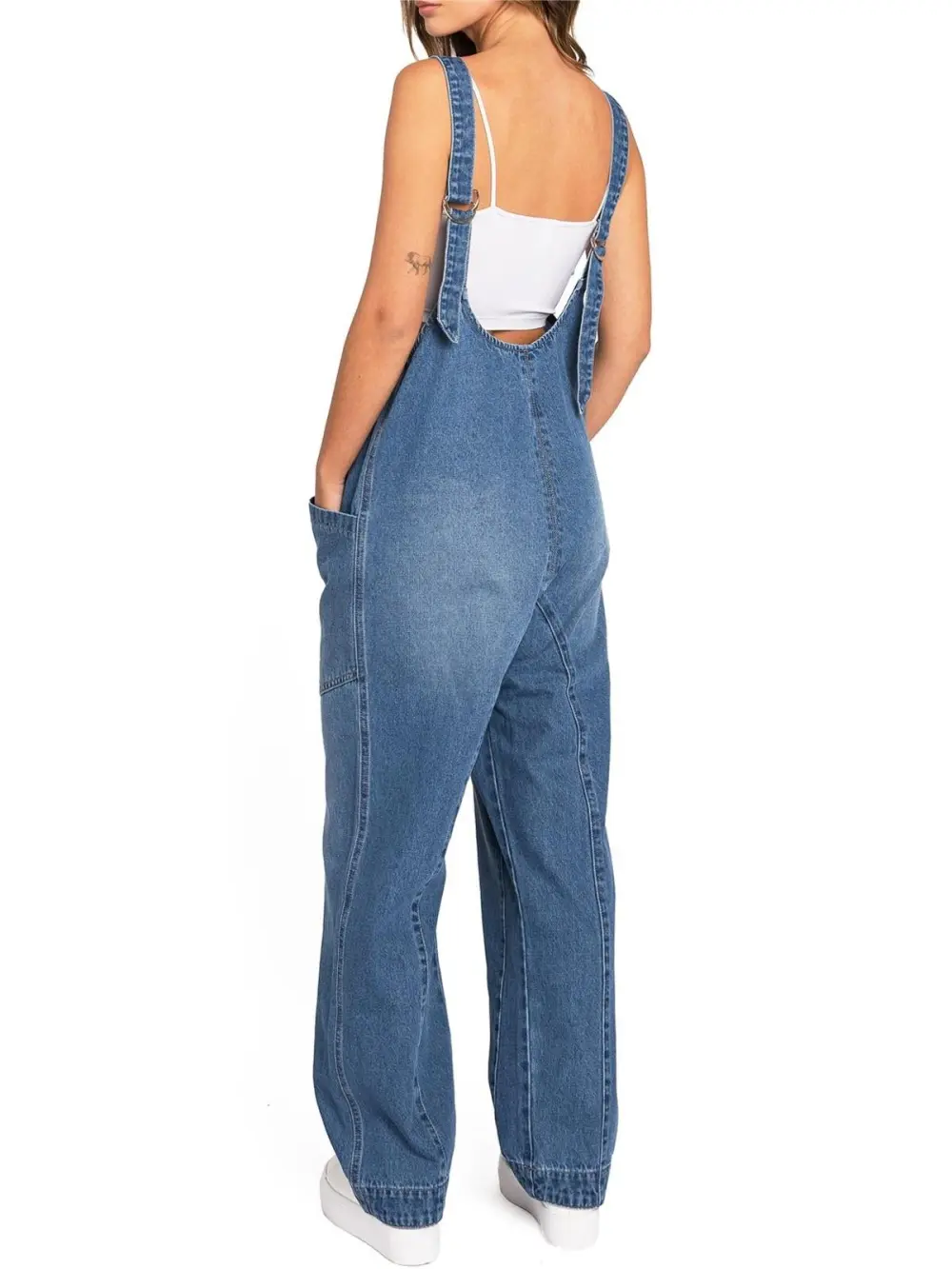 Wide Strap Denim Jumpsuit