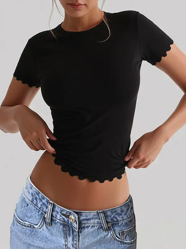Short Sleeve Slim Fit Round Neck Polyester T-Shirt