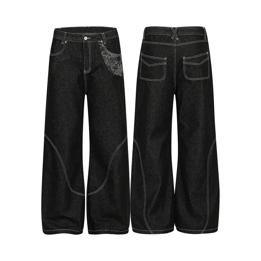 High-Street Embroidered Straight Denim Jeans