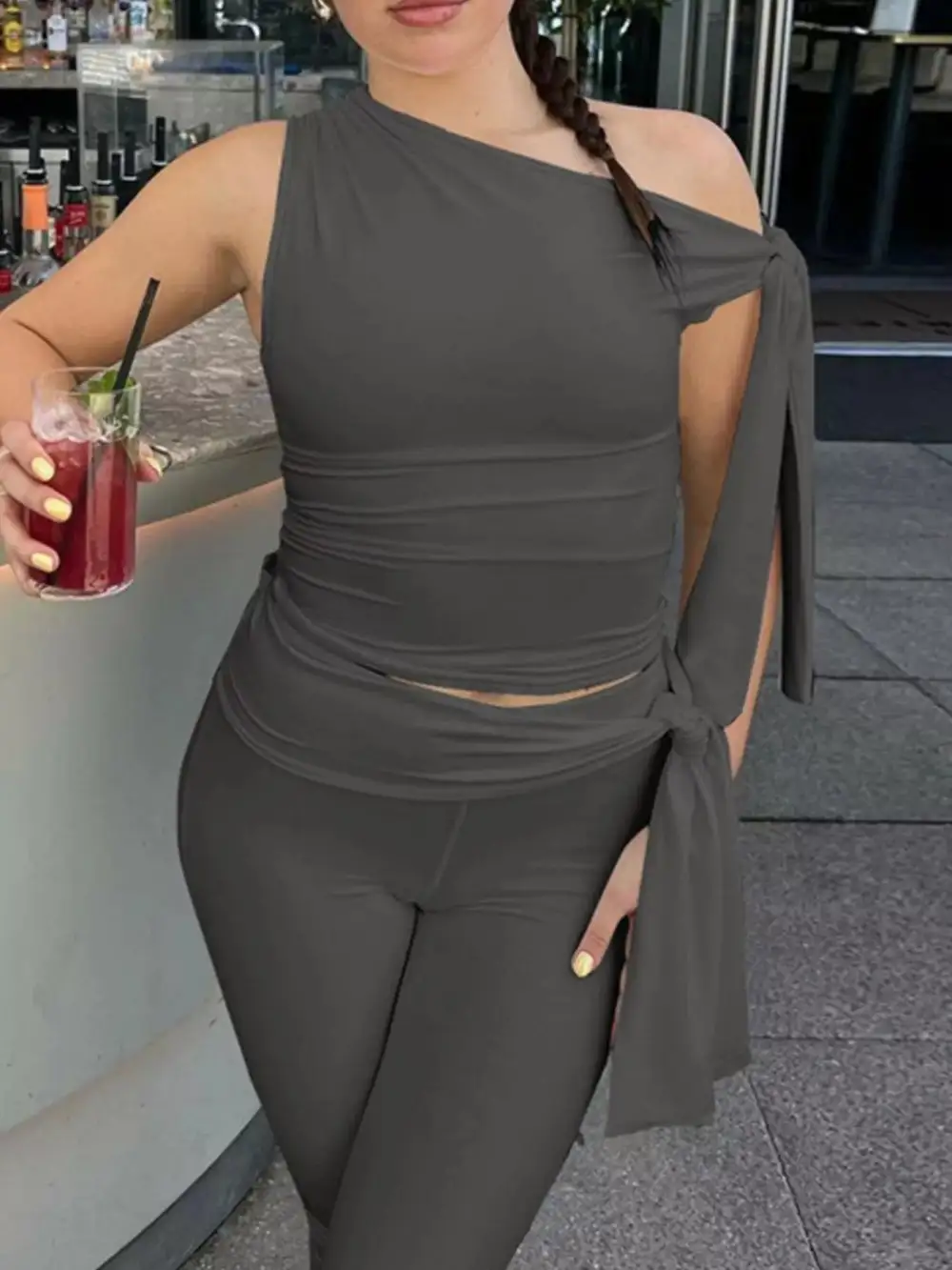 Asymmetrical One-shoulder Top and Capris Set
