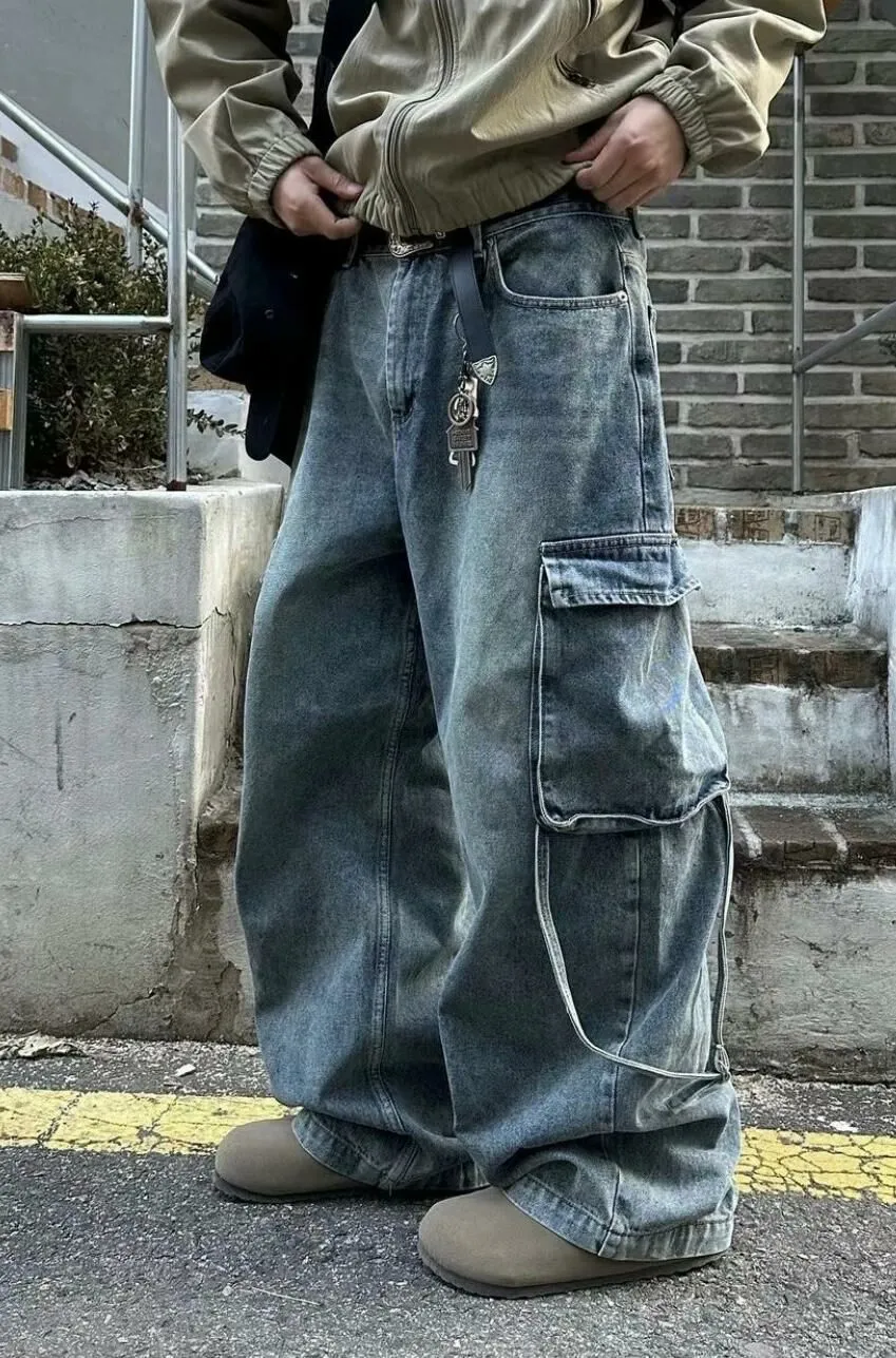 Workwear Washed Denim Relaxed Cargo Pants
