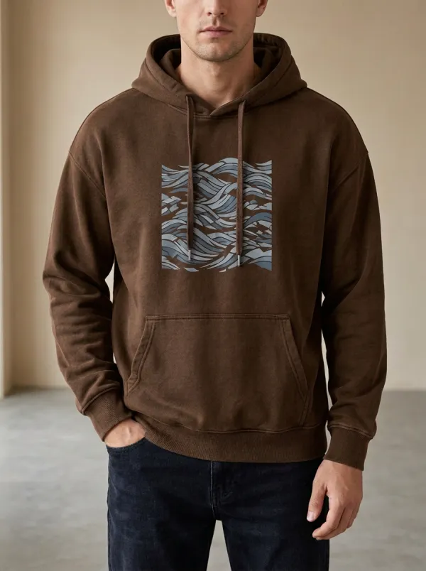 Men's Abstract Ocean Wave Pattern Print Hoodie