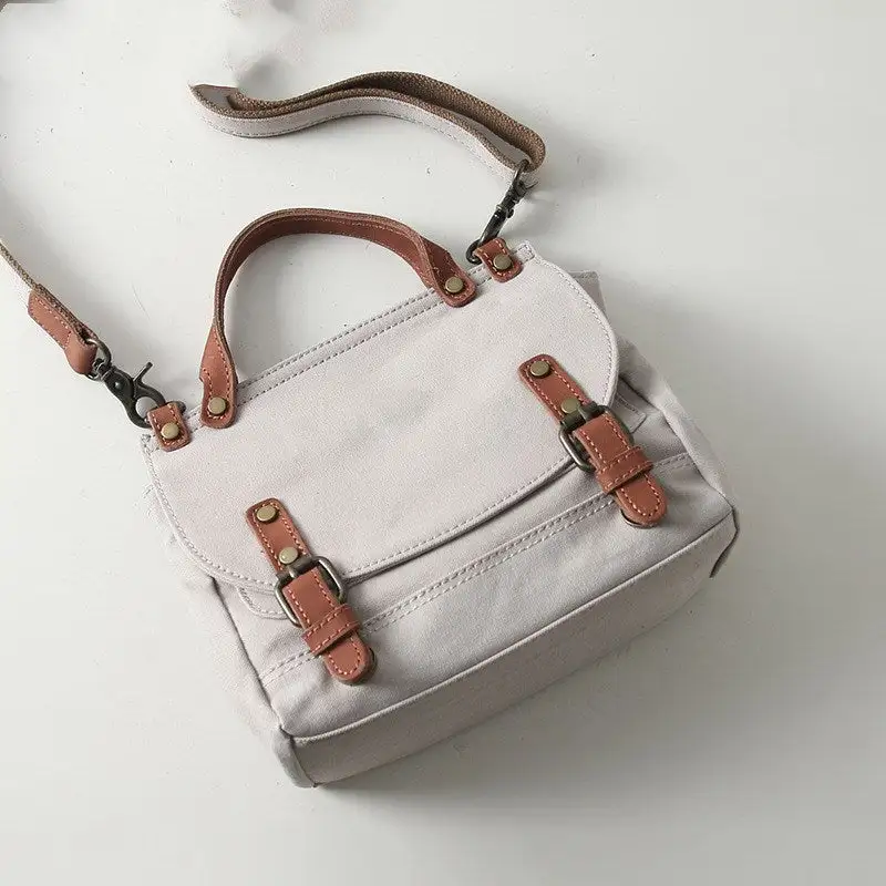 Vintage British Canvas Handbag Classic Structured Tote