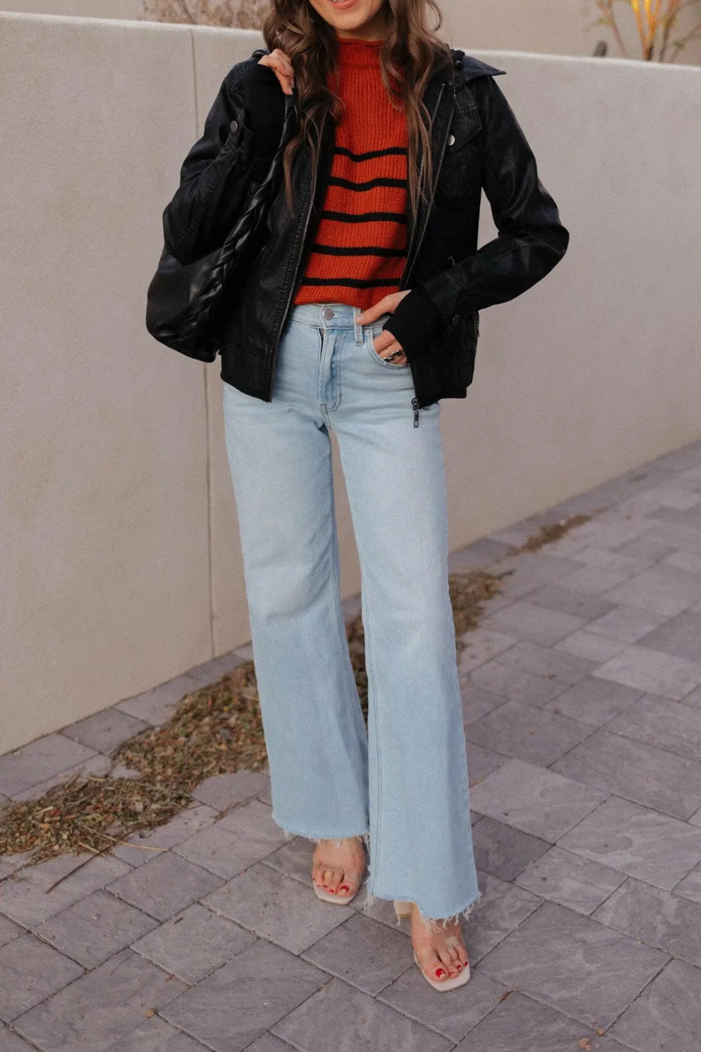 Vegan Leather Hooded Casual Jacket