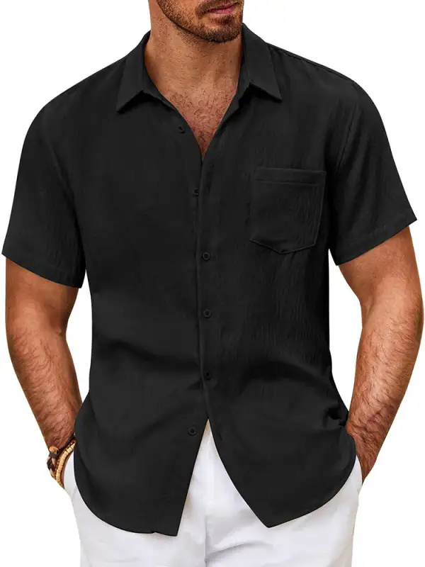Textured Short Sleeve Button Down Shirt