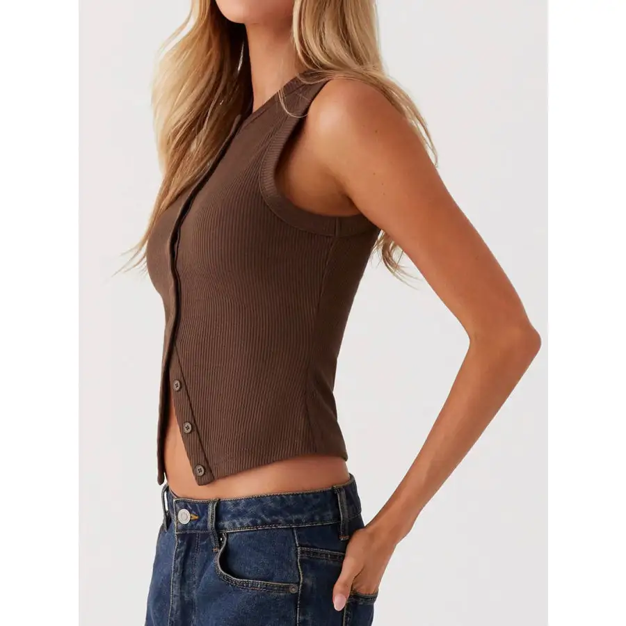 Button Up Round Neck Tank