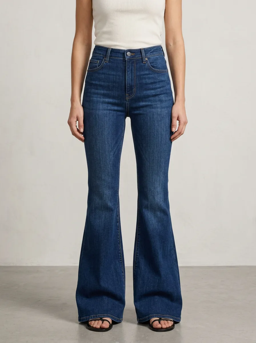 Modern Contrast Stitch Faded Finish Flare Jeans