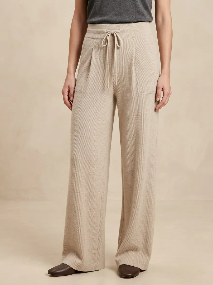 Ribbed Drawstring Wide Leg Pants