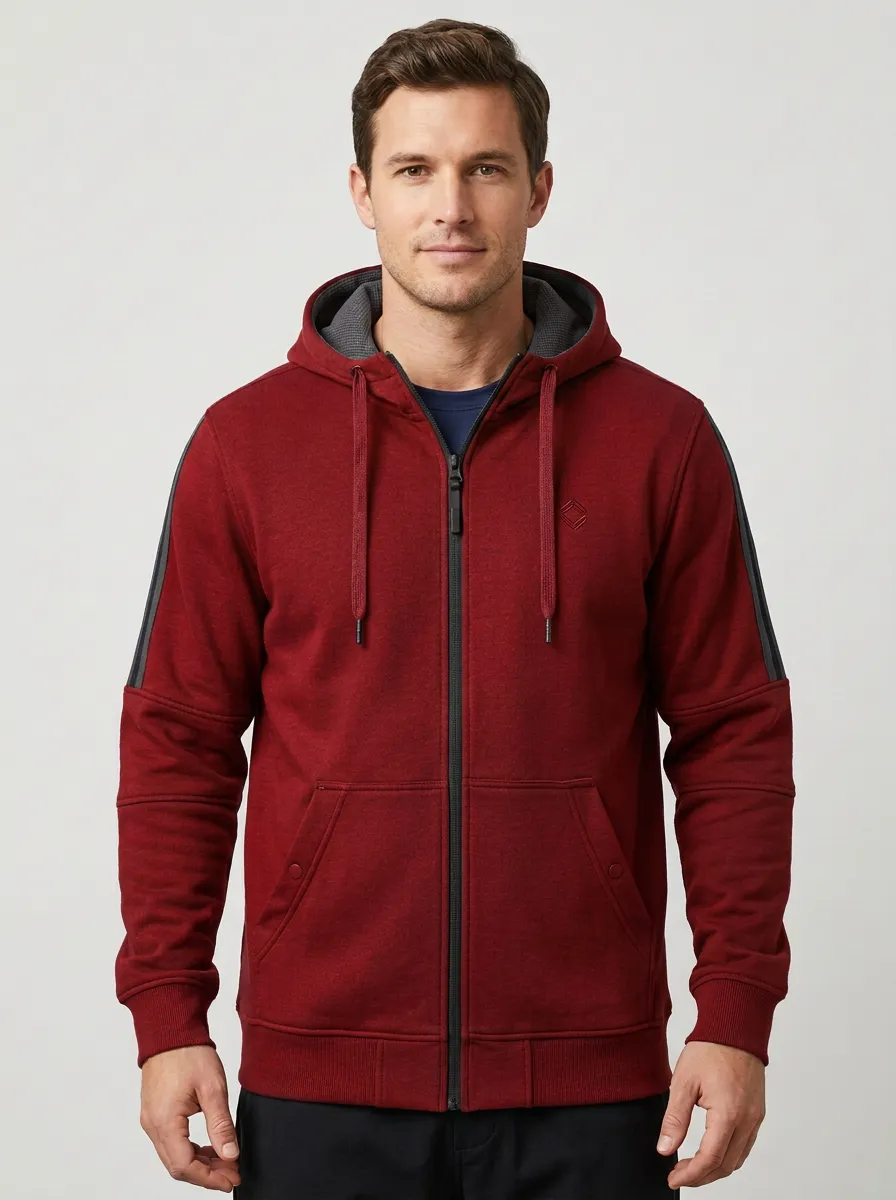 Men's Classic Striped-Sleeve Striped Hooded Zip-Up Sports Jacket