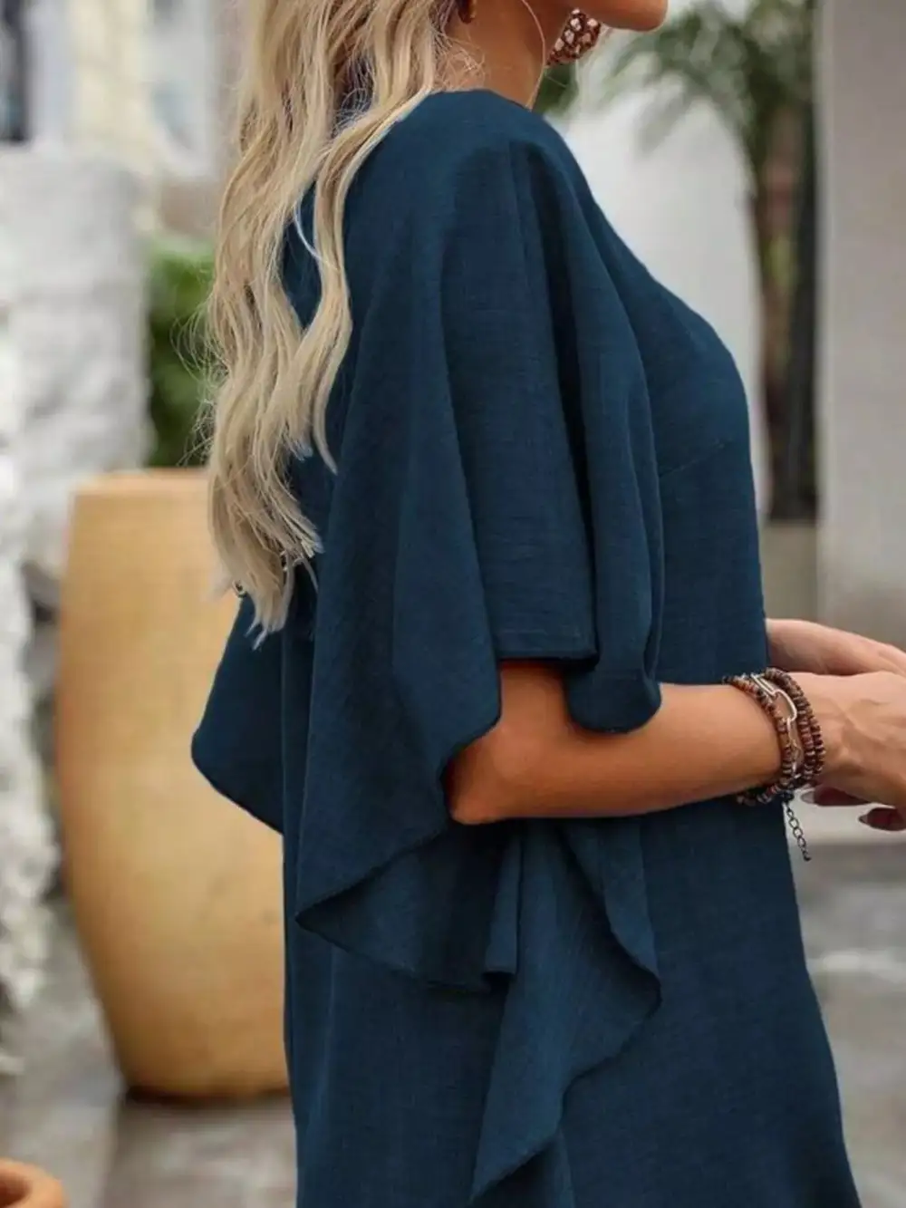 V Neck Ruffle Flutter Sleeve Mini Dress