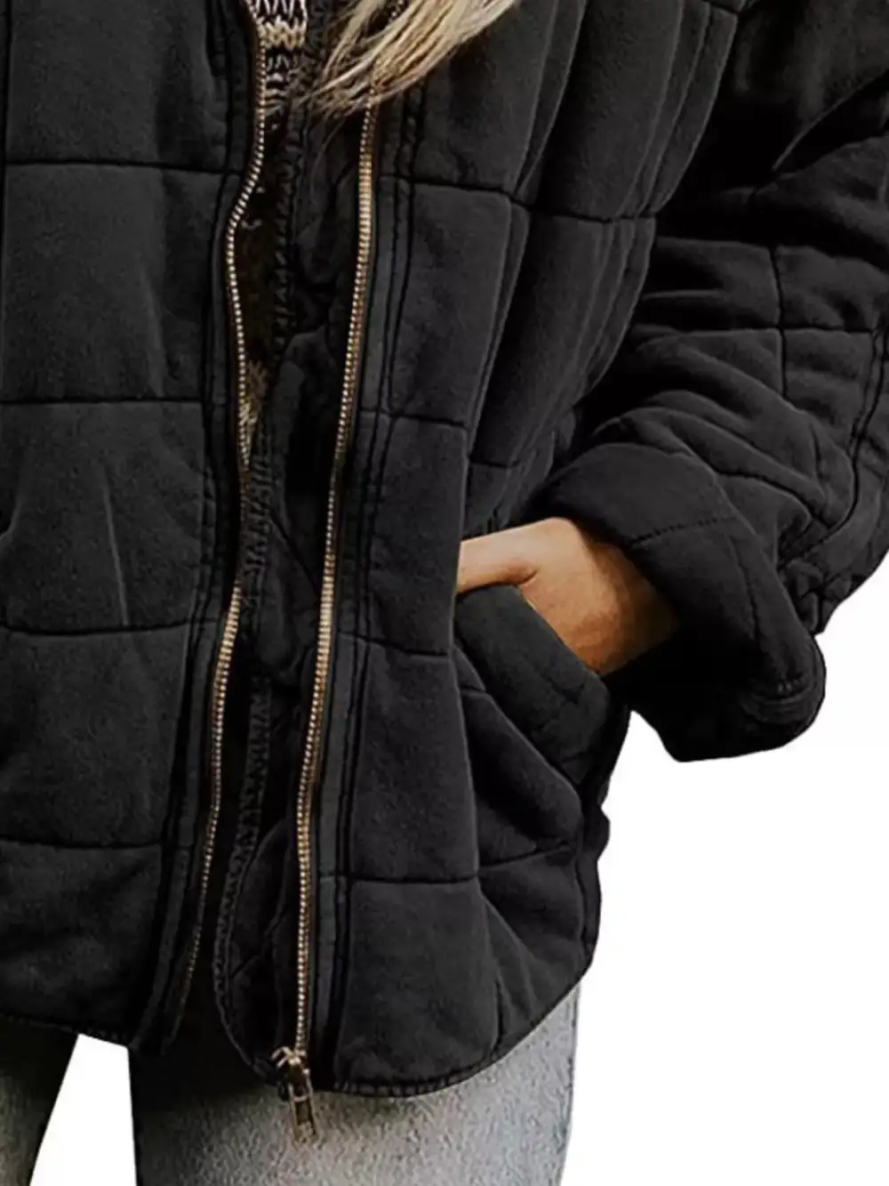 Full Size Zip Up Quilted Bomber Jacket Plus Size
