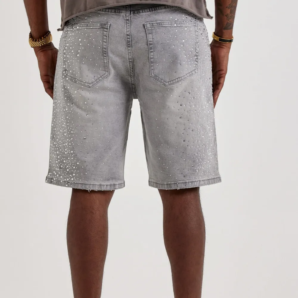 Rhinestone Burst Denim Shorts