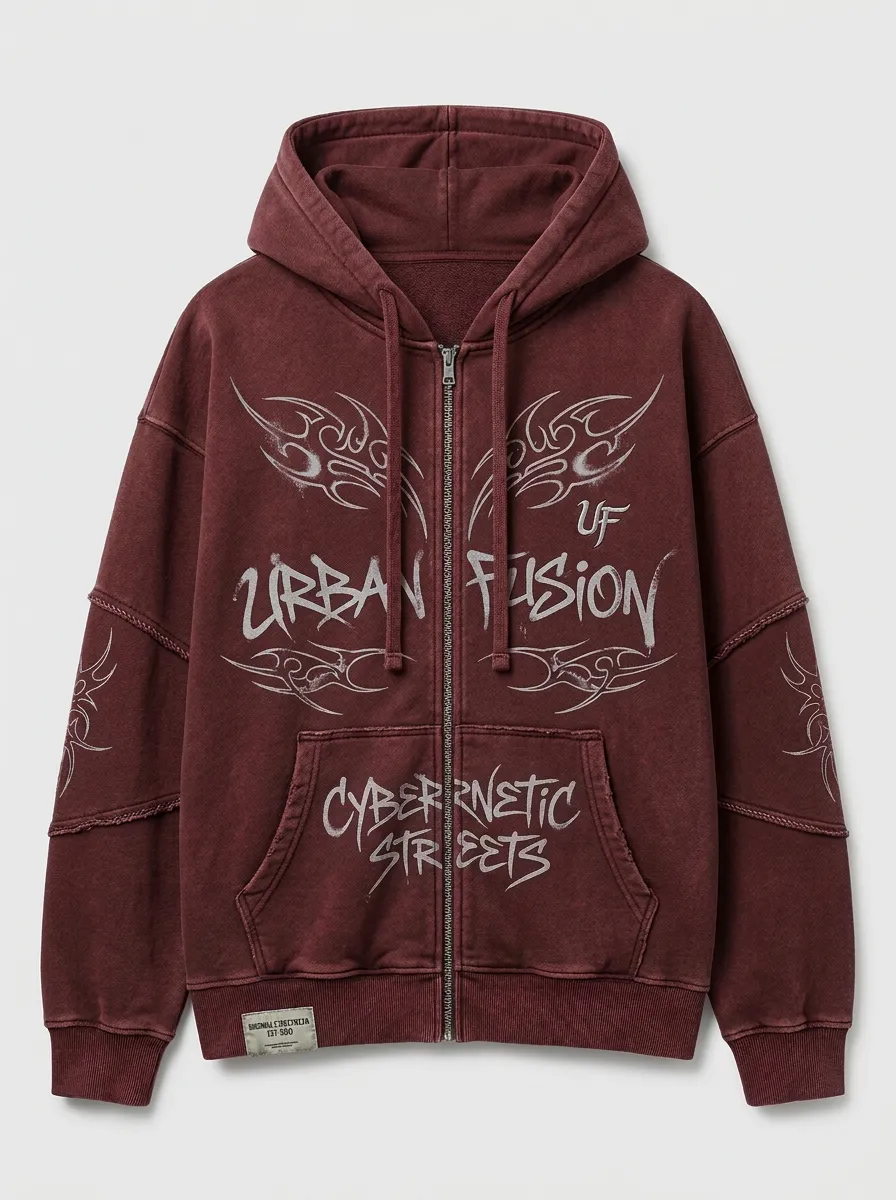 Unisex Streetwear Urban Fusion Tribal Printed Zip-up Hoodie