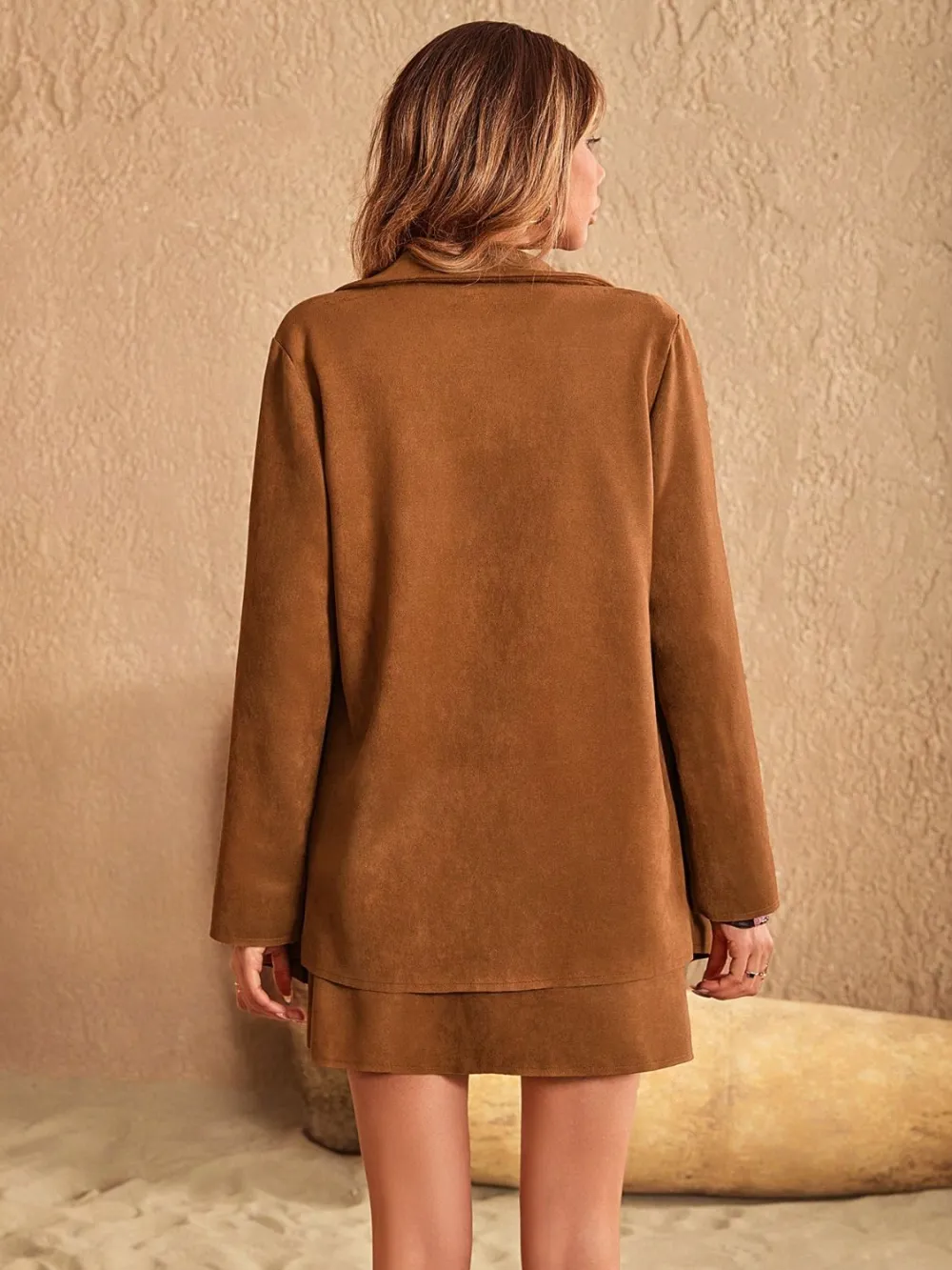 Button-up Collared Jacket and Skirt Set