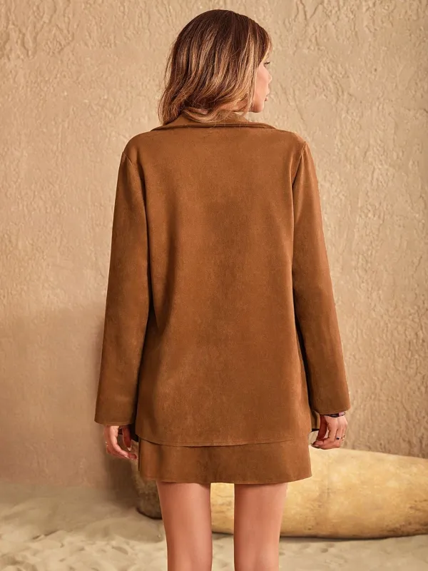 Button-up Collared Jacket and Skirt Set