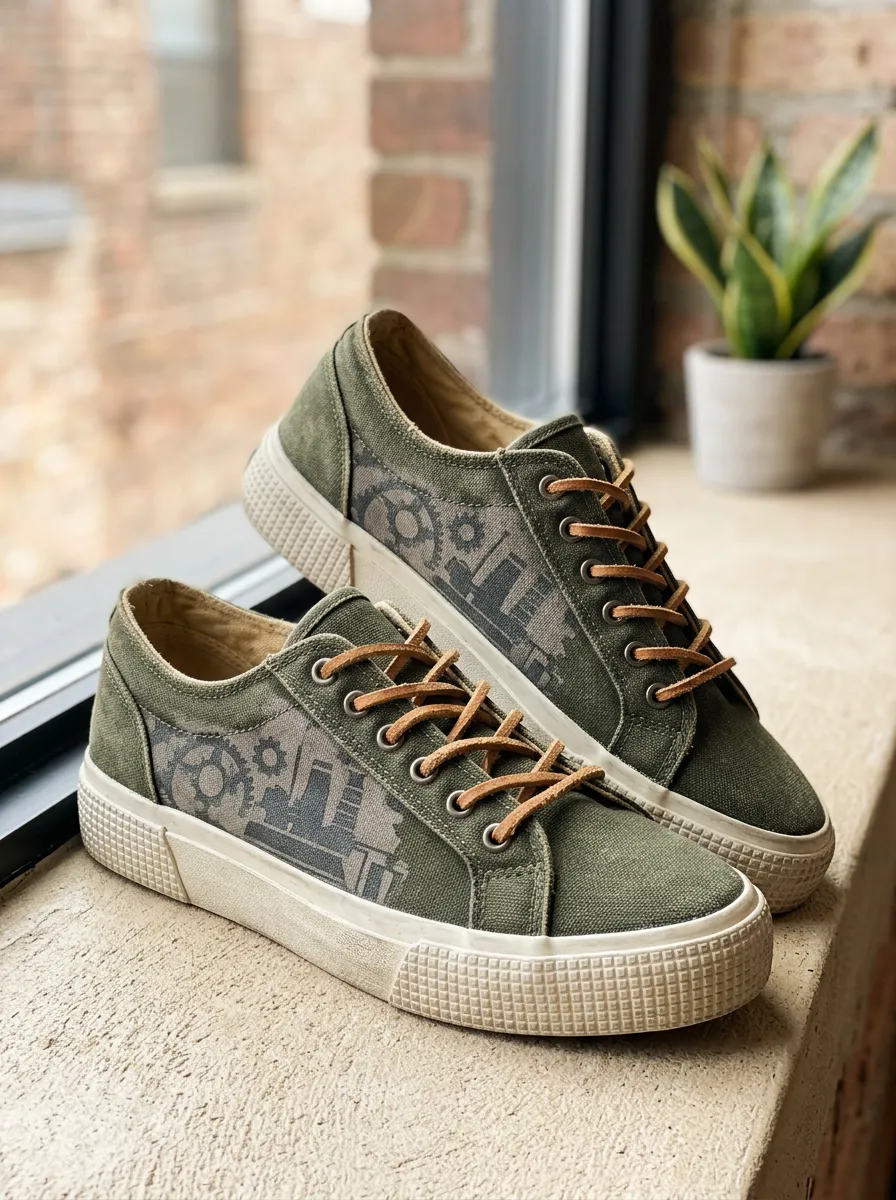 Men's Steampunk Industrial Gear Printed Canvas Shoes