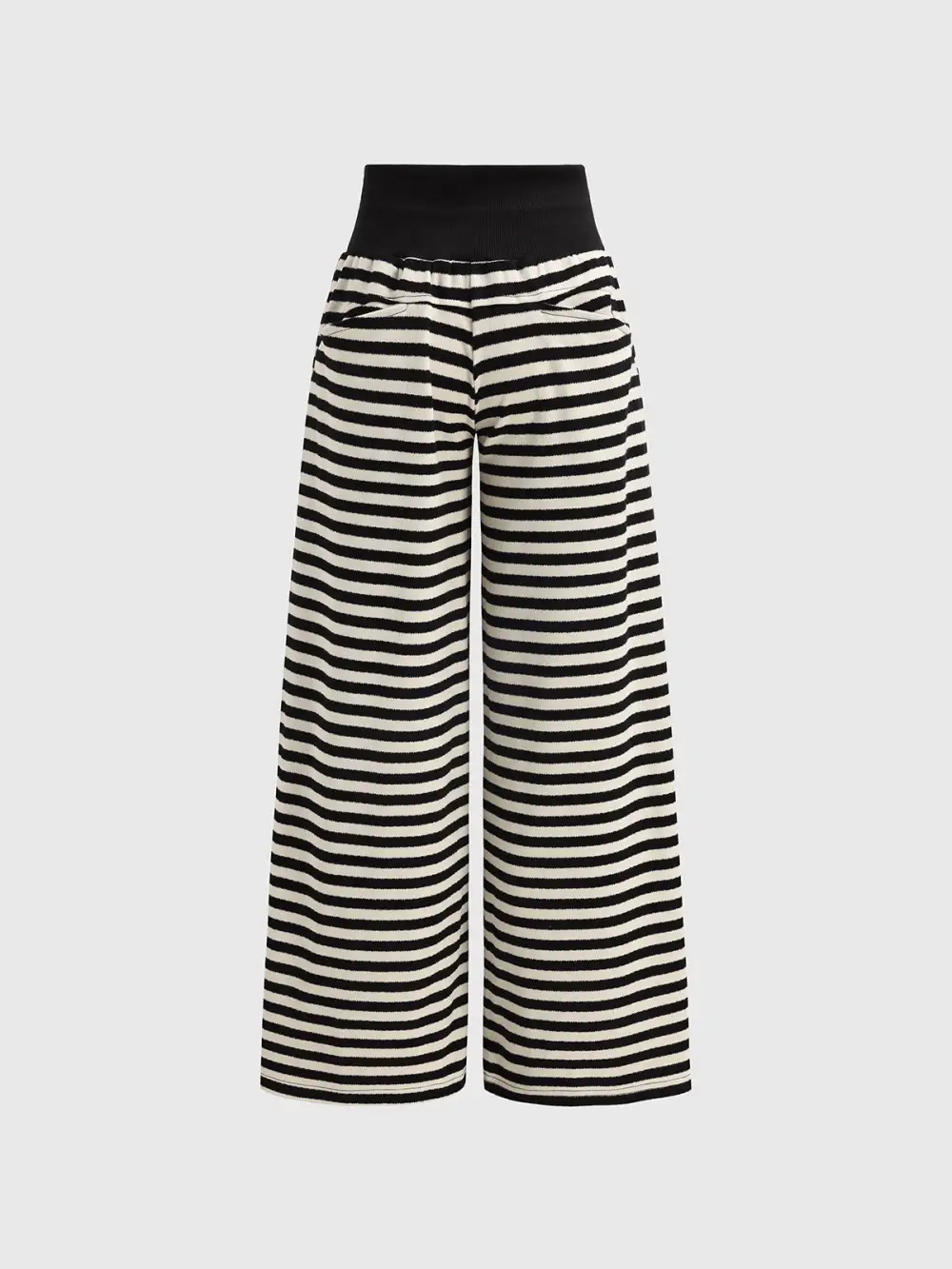 Wide-Leg Drawstring Striped Pants