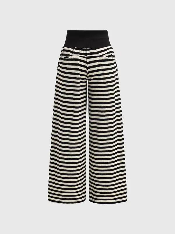 Wide-Leg Drawstring Striped Pants