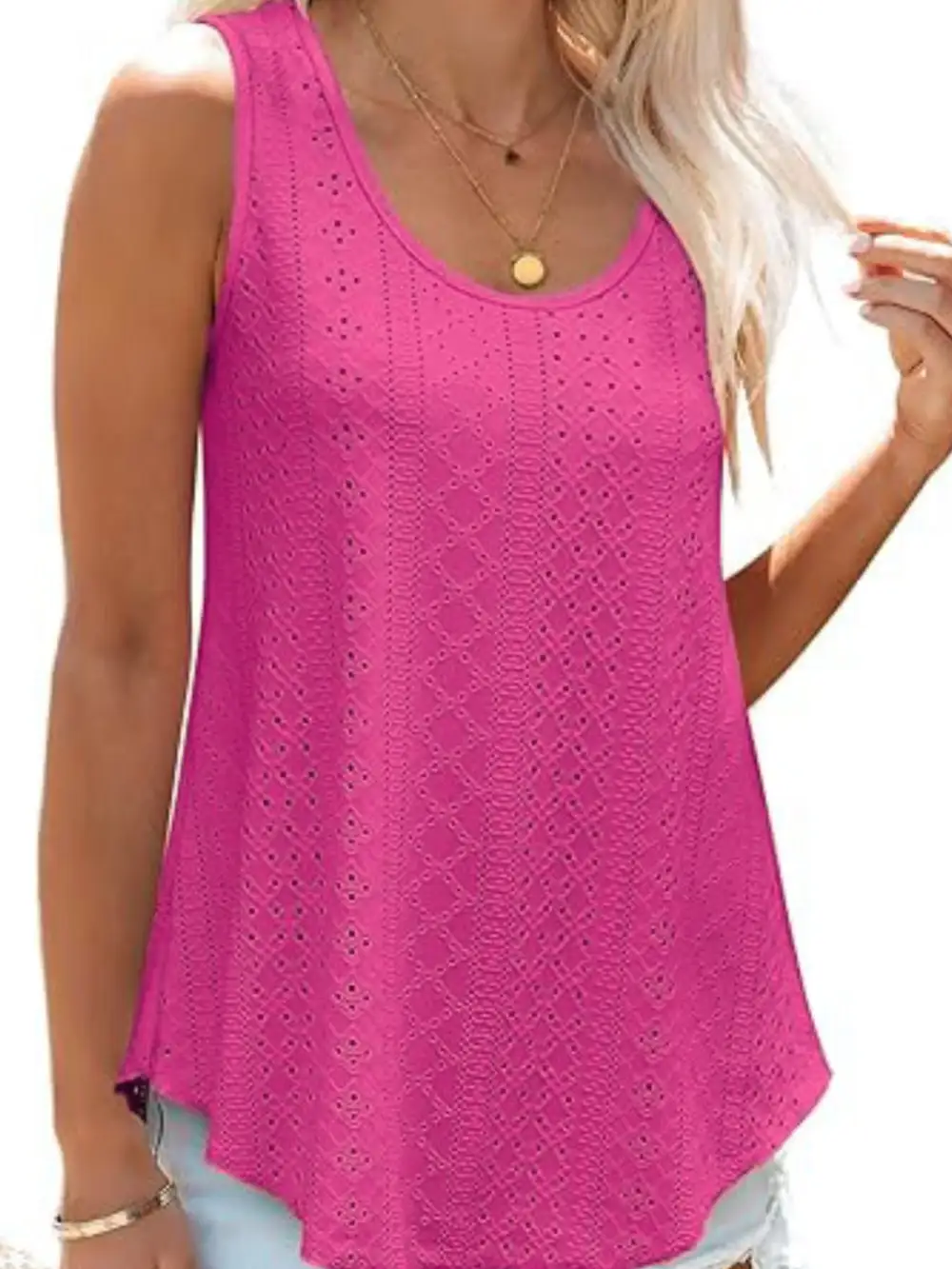 Scoop-Neck Eyelet Tank Top