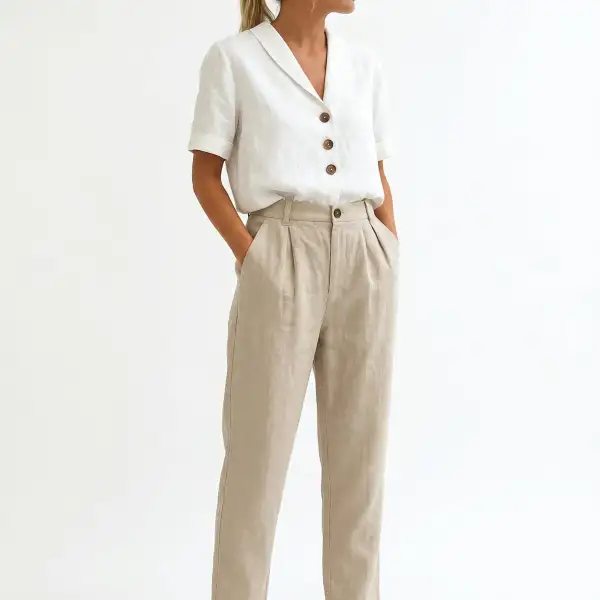  Button V Neck Blouse Shirt