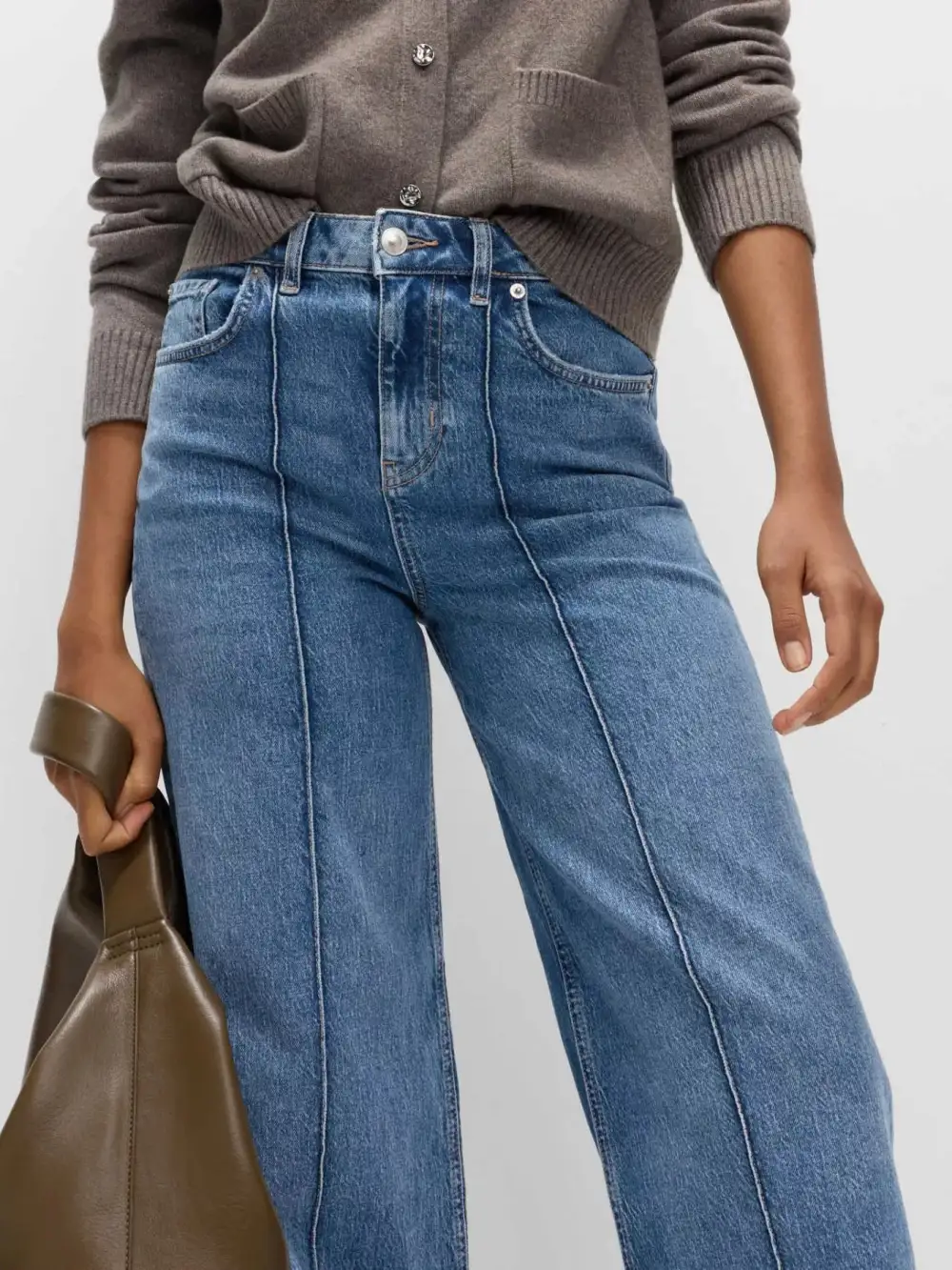 Women' Wide Leg Jeans With Front Seam Detail