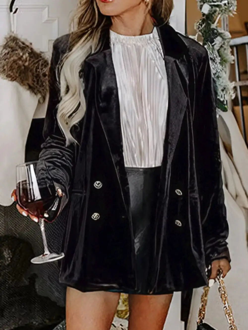 Everyday Velvet Lapel Collar Button Up Blazer