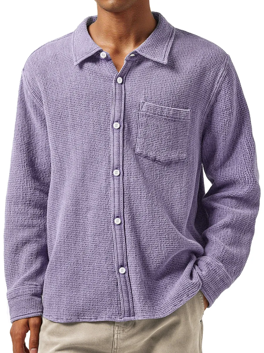 Layered Textured Knit Camp Collar Shirt