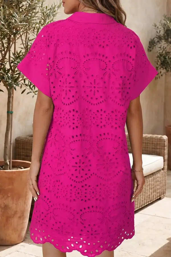 Eyelet Detail Embroidered T-Shirt Mini Dress